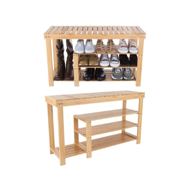 Hastings Home Bamboo Shoe and Boot Rack Bench, 3-tiers Wood Seat Storage and Organization, Bedroom, Closets 727880MFR - main